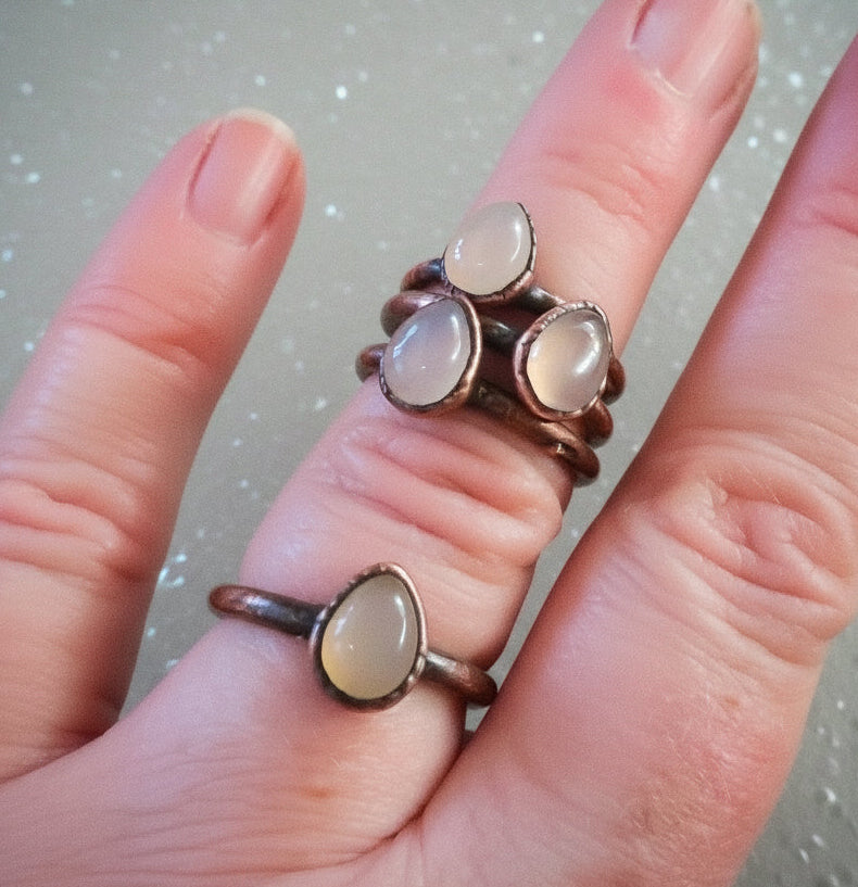 Pink Chalcedony Ring - Handcrafted Copper Talisman for Soft Love Energy