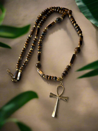 Tiger’s Eye Cross Long Necklace