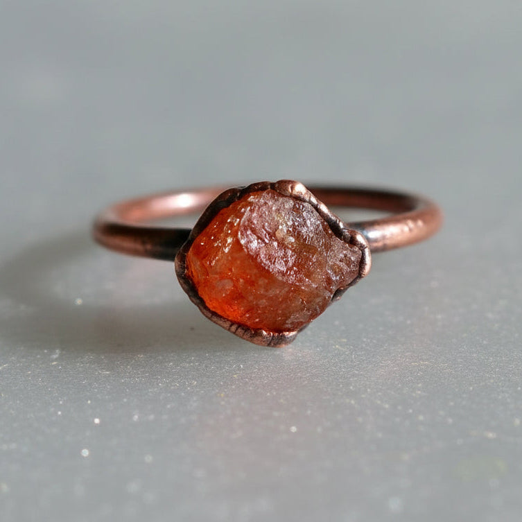 Raw Sunstone Ring — Handcrafted Copper Talisman for Joyful Confidence