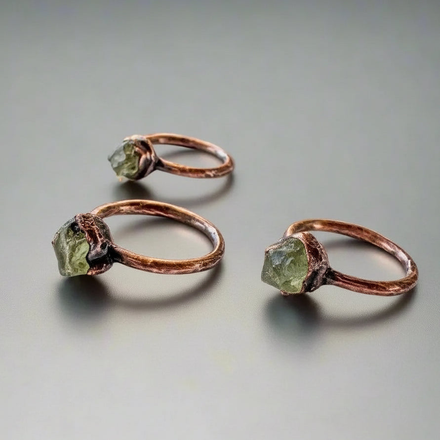 Raw Chrome Diopside Ring - Handcrafted Copper Talisman For Heart Healing