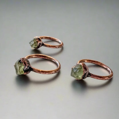 Raw Chrome Diopside Ring - Handcrafted Copper Talisman For Heart Healing