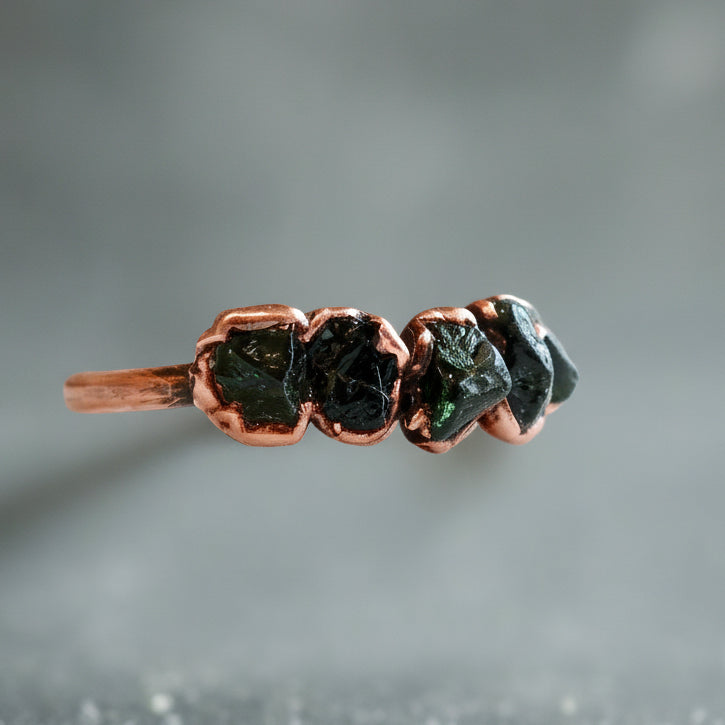 Black Tourmaline Multistone Ring — Handcrafted Copper Talisman for Grounding