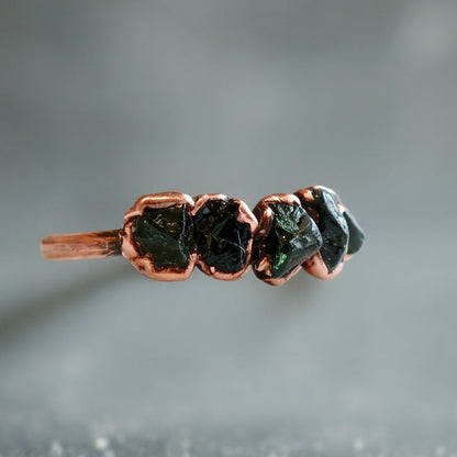 Black Tourmaline Multistone Ring — Handcrafted Copper Talisman for Grounding
