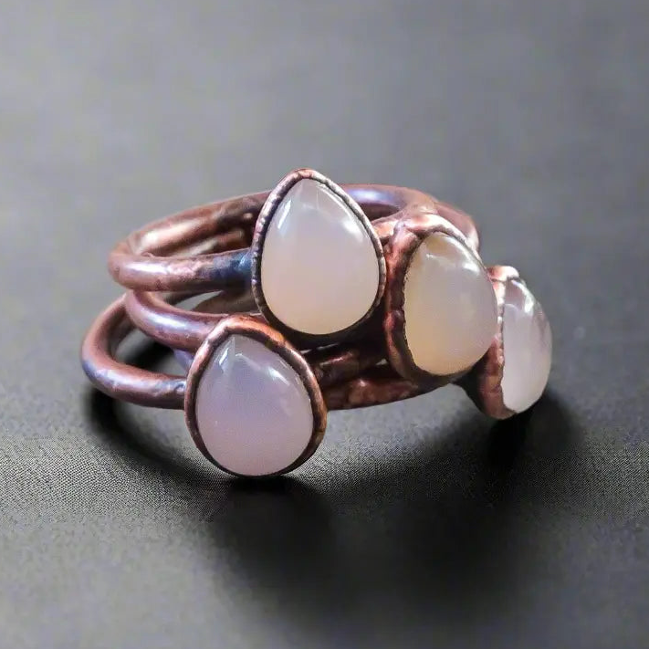 Pink Chalcedony Ring - Handcrafted Copper Talisman for Soft Love Energy