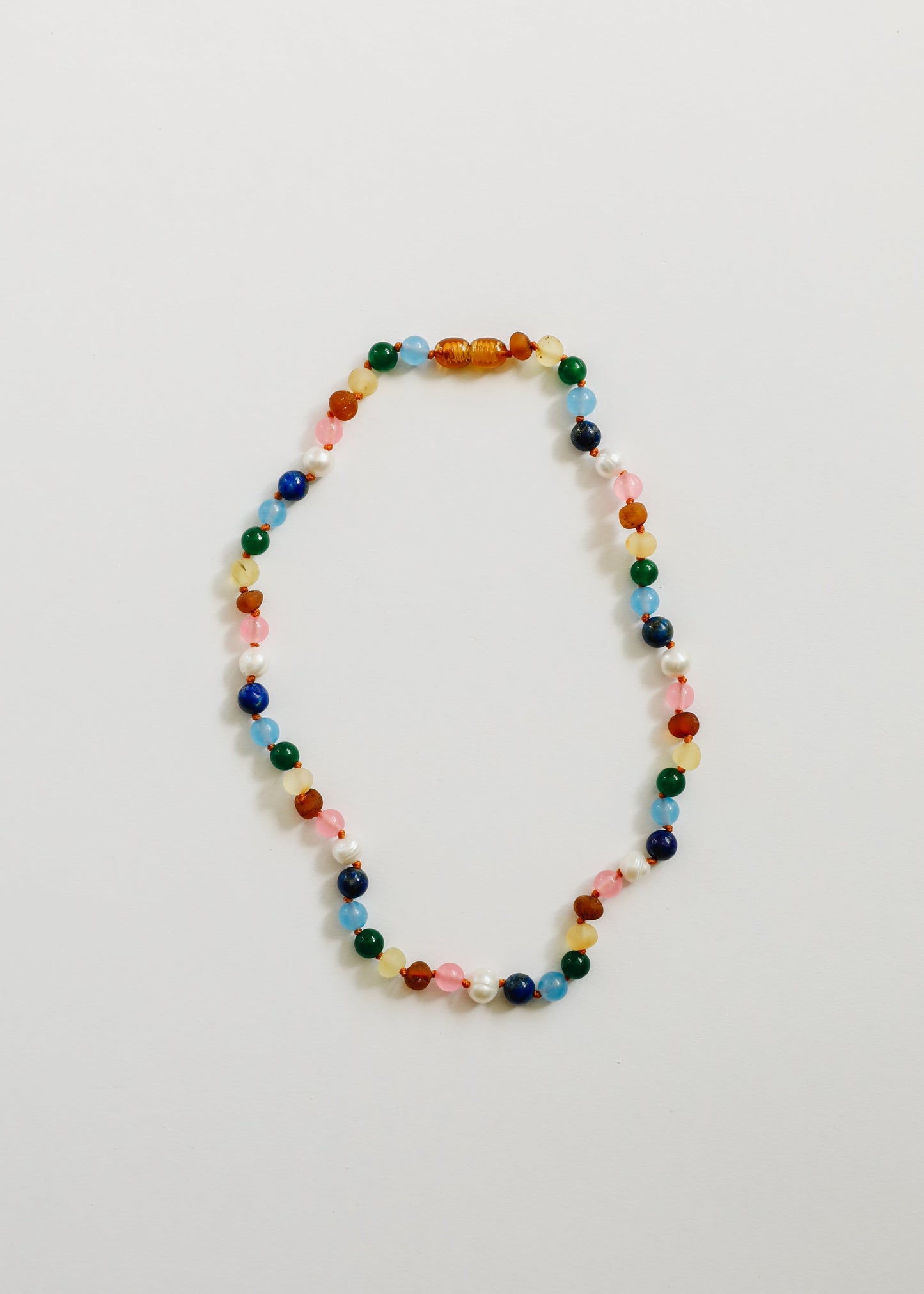 Raw Baltic Amber and Pearl Necklace + Sweet Pink Gemstones