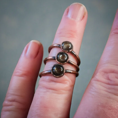 Black Moonstone Ring — Handcrafted Polished Copper Talisman for Intuition