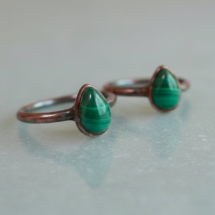 Handcrafted Copper Malachite Ring For Grounding Everyday Personal Rituals