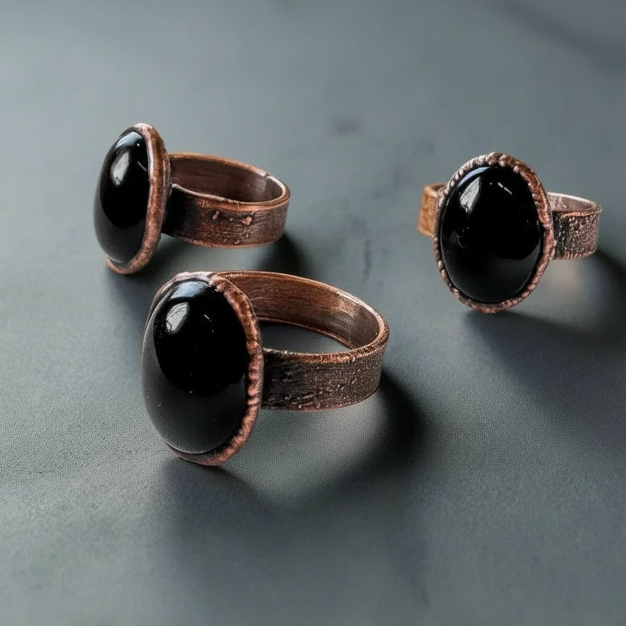 Black Onyx Statement Ring — Handcrafted Copper Talisman for Grounded Strength