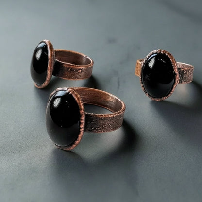Black Onyx Statement Ring — Handcrafted Copper Talisman for Grounded Strength