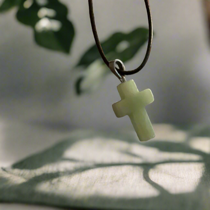 Aventurine Cross Necklace on Leather Cord