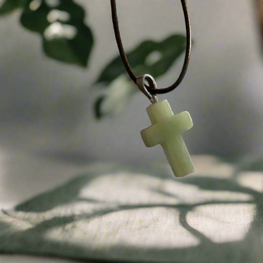 Aventurine Cross Necklace on Leather Cord