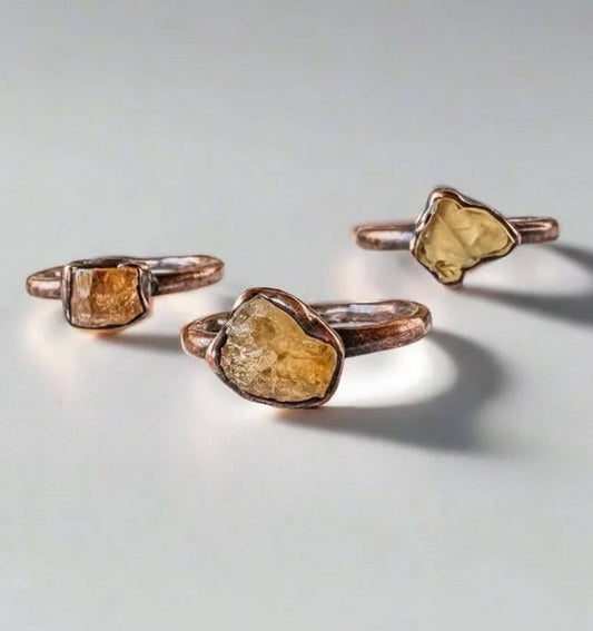 Imperial Topaz Crystal Ring Handcrafted Copper Talisman Jewelry for Daily Grounding