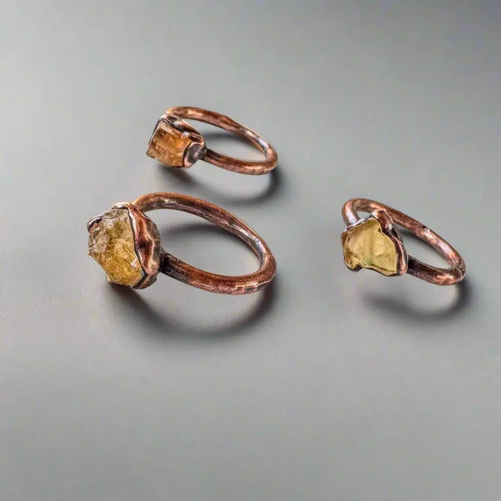 Imperial Topaz Crystal Ring Handcrafted Copper Talisman Jewelry for Daily Grounding