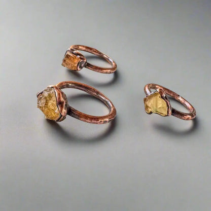 Imperial Topaz Crystal Ring Handcrafted Copper Talisman Jewelry for Daily Grounding
