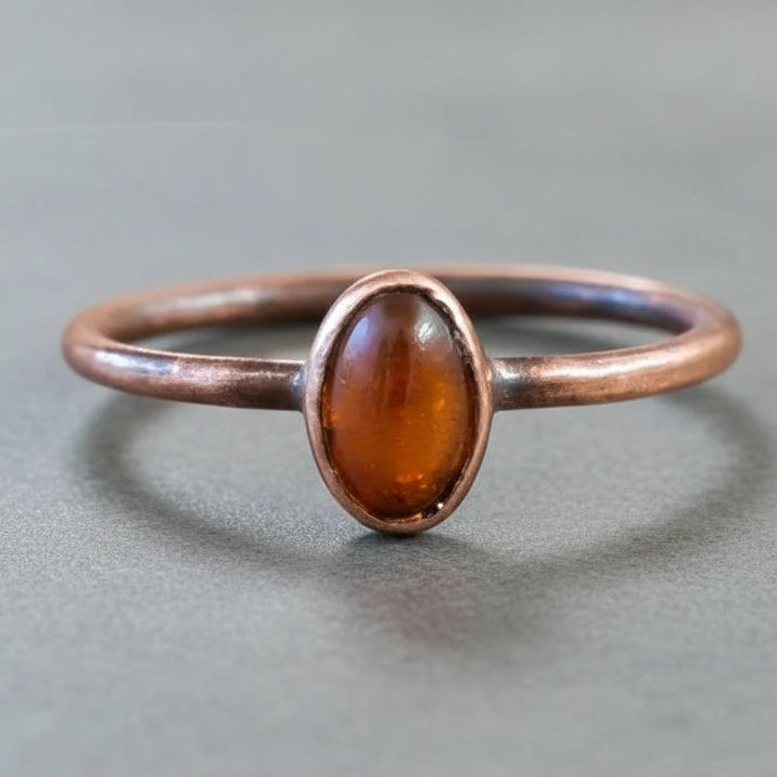 Amber Copper Ring — Handcrafted Crystal Jewelry Talisman for Warmth