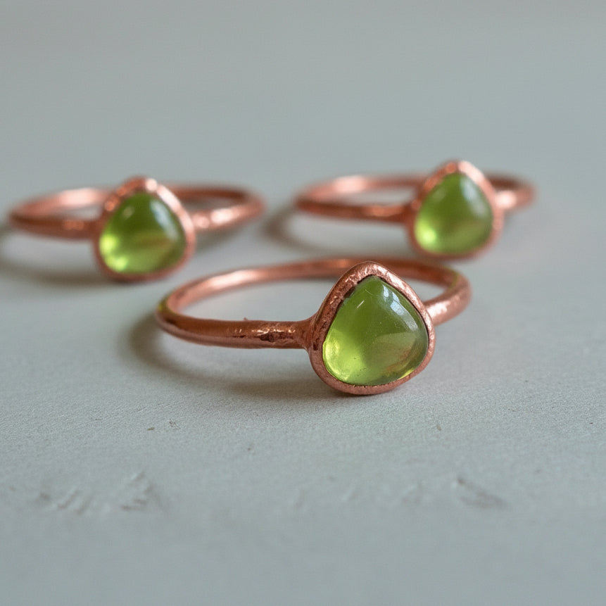 Peridot Ring Handcrafted Copper Talisman For Renewal In Everyday Ritual