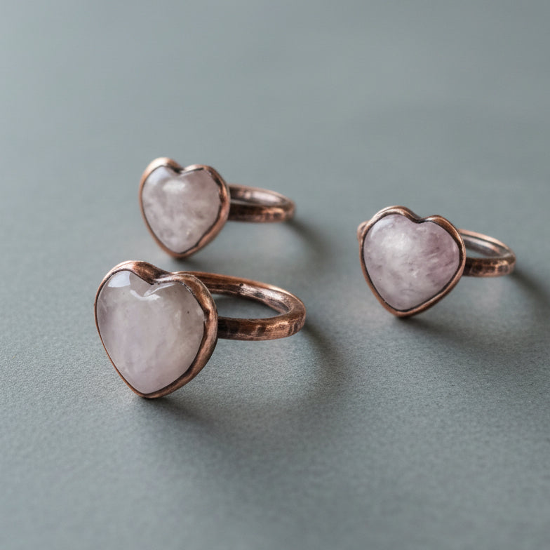 Kunzite Heart Copper Ring - Handcrafted Talisman For Healing for Everyday Wear