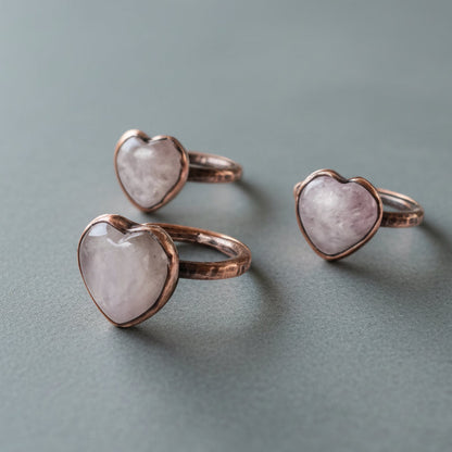 Kunzite Heart Copper Ring - Handcrafted Talisman For Healing for Everyday Wear
