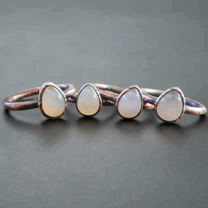 Pink Chalcedony Ring - Handcrafted Copper Talisman for Soft Love Energy