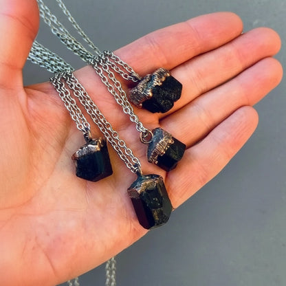 Raw Black Tourmaline Necklace — Handcrafted Copper Talisman for Grounding