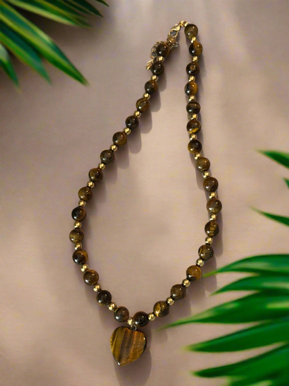 Tiger’s Eye Heart Beaded Necklace
