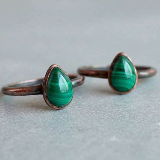 Handcrafted Copper Malachite Ring For Grounding Everyday Personal Rituals