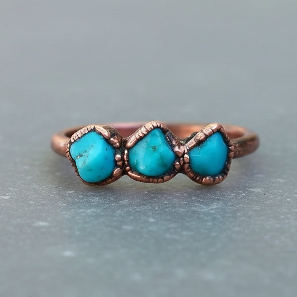 Raw Turquoise Ring — Handcrafted Copper Talisman for Grounding Confidence