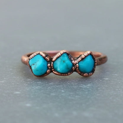 Raw Turquoise Ring — Handcrafted Copper Talisman for Grounding Confidence
