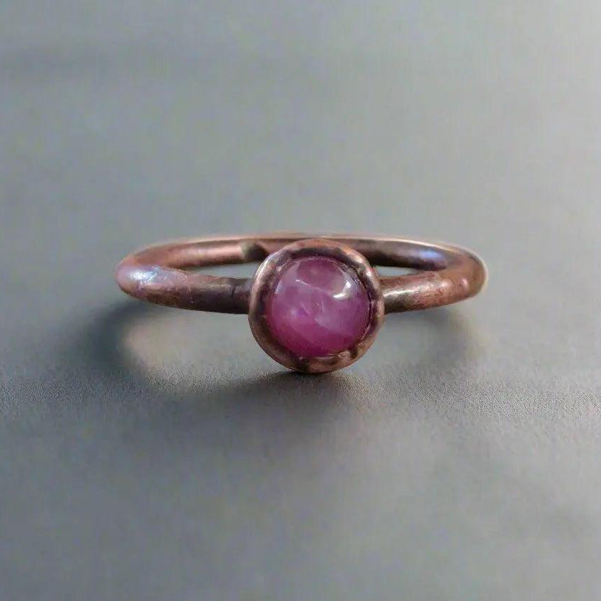 Handcrafted Copper Pink Sapphire Ring For Self Love Everyday Wear