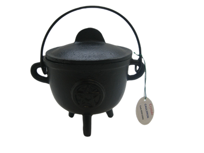 Crystalo - Pentacle Cast Iron Cauldron with Lid - BSW-ICM58