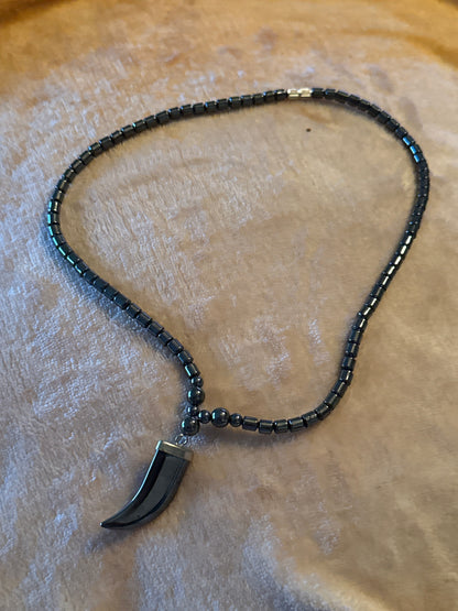 Hematite Horn Necklace - Grounding & Protective Jewelry