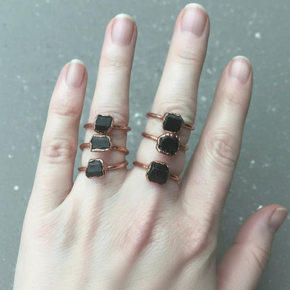 Raw Black Tourmaline Ring - Handcrafted Copper Talisman Grounding Jewelry