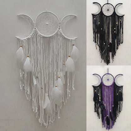 Triple Moon Goddess Macrame Wall Hanging Boho Half Moon Large Dream Catcher Decor Home Bedroom Chic Decoration Art Craft Gift