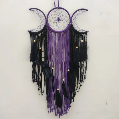 Triple Moon Goddess Macrame Wall Hanging Boho Half Moon Large Dream Catcher Decor Home Bedroom Chic Decoration Art Craft Gift