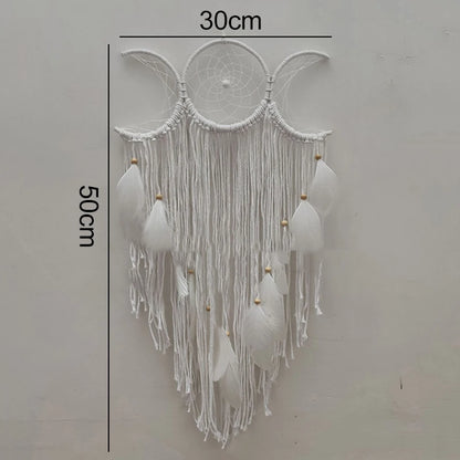 Triple Moon Goddess Macrame Wall Hanging Boho Half Moon Large Dream Catcher Decor Home Bedroom Chic Decoration Art Craft Gift