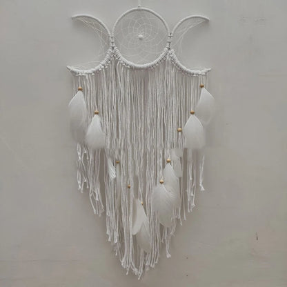 Triple Moon Goddess Macrame Wall Hanging Boho Half Moon Large Dream Catcher Decor Home Bedroom Chic Decoration Art Craft Gift