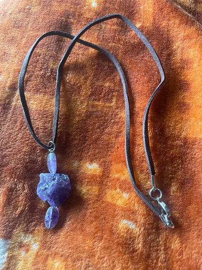 Amethyst Crystal Necklace with Leather Cord