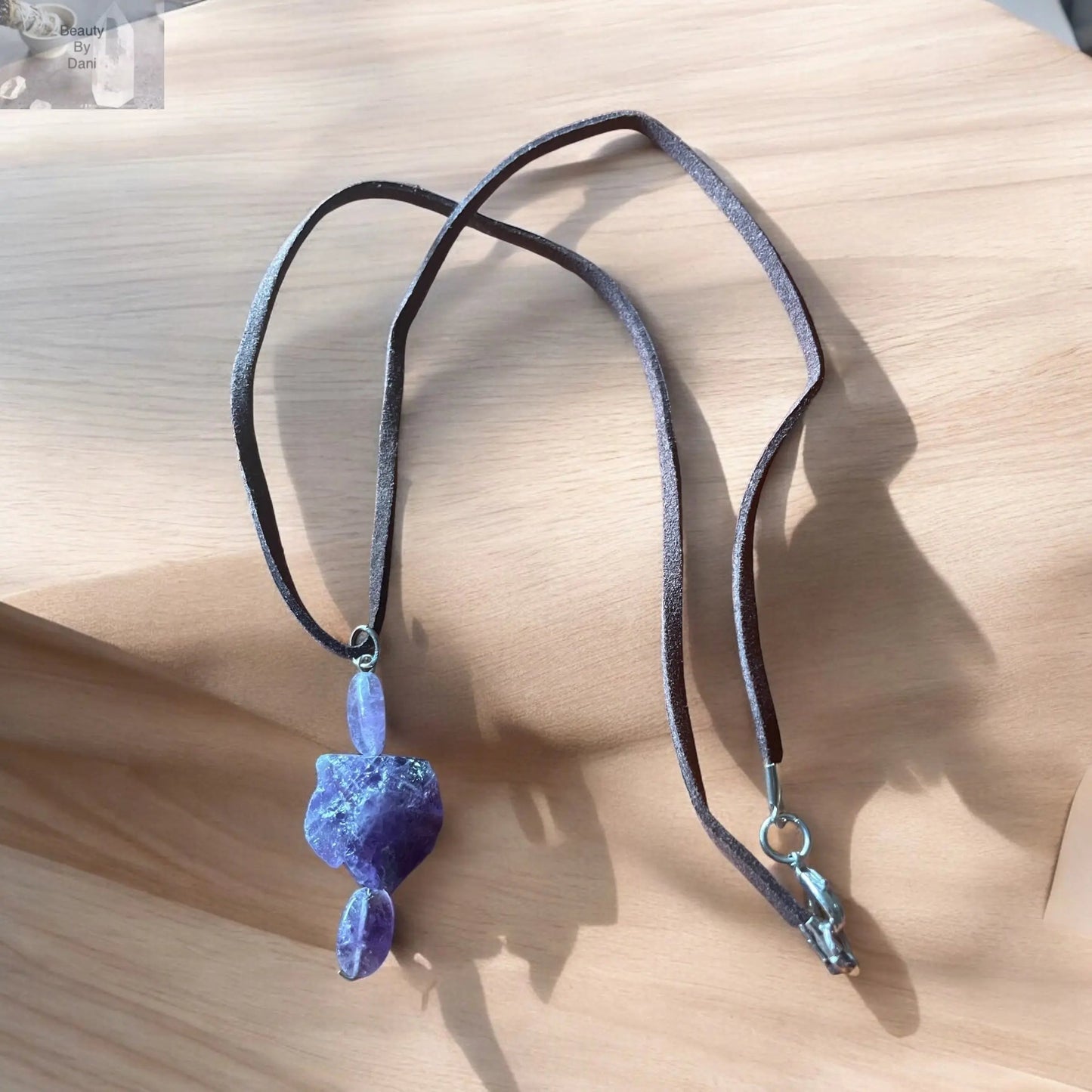 Amethyst Crystal Necklace with Leather Cord