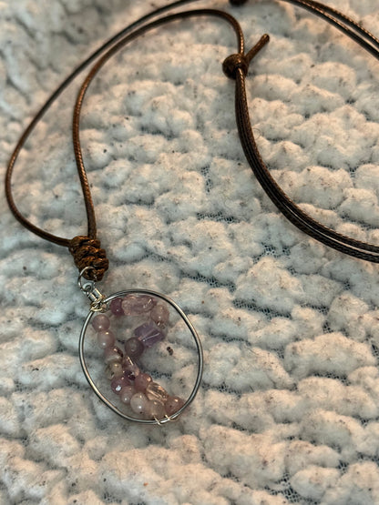 Adjustable Amethyst Necklace with Stainless Steel Ring