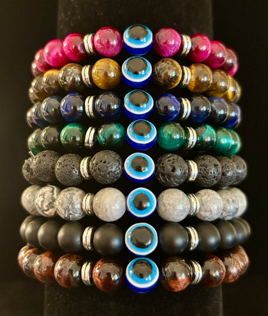 Evil Eye Style Beaded Bracelets – Handmade Natural Stone Protection