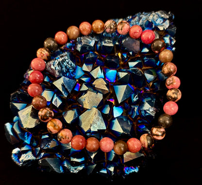 Natural Rhodonite Stone Bead Bracelet – Emotional Healing & Love Energy | 6mm & 8mm Beads