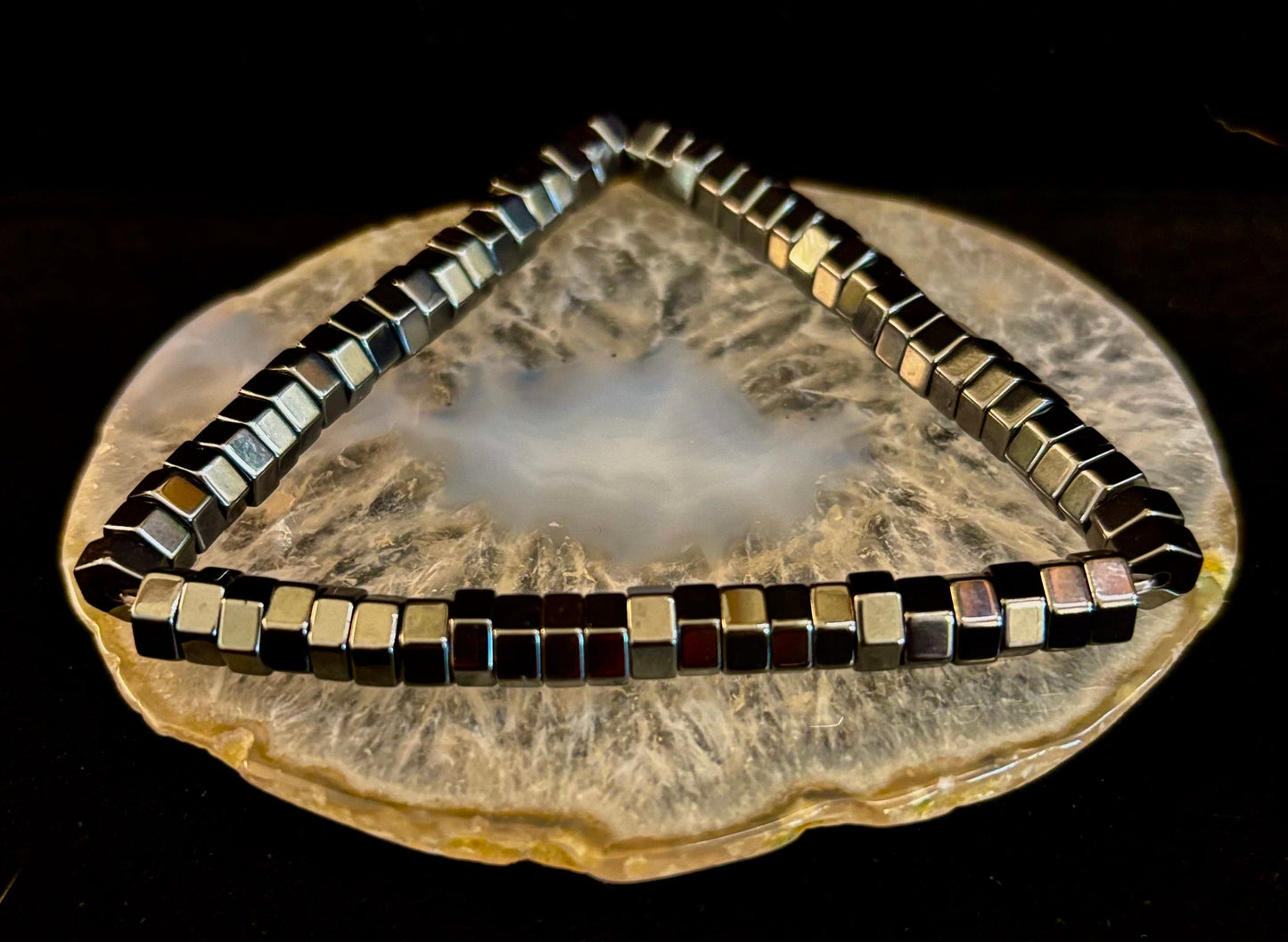 Retro Geometric Hematite Beaded Bracelet – Built for Large to Extra Large Wrists