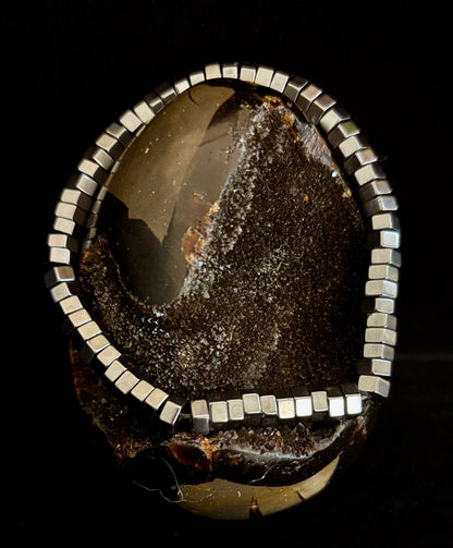 Retro Geometric Hematite Beaded Bracelet – Built for Large to Extra Large Wrists