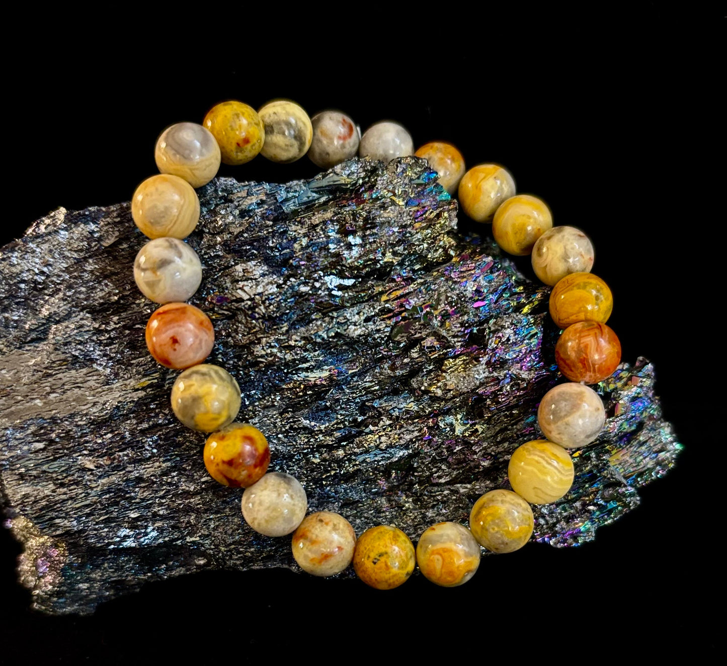 Crazy Lace Agate Bracelet – 8mm Beads for Joy, Vitality & Balance (Medium Wrists)