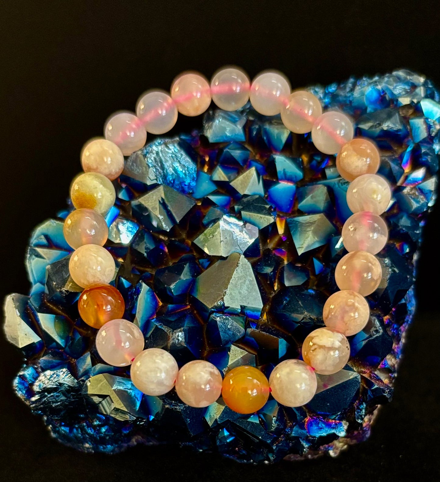 🌸 Pink Flower Agate (Cherry Agate) Bracelet – 8mm Beads, Small to Medium Wrists