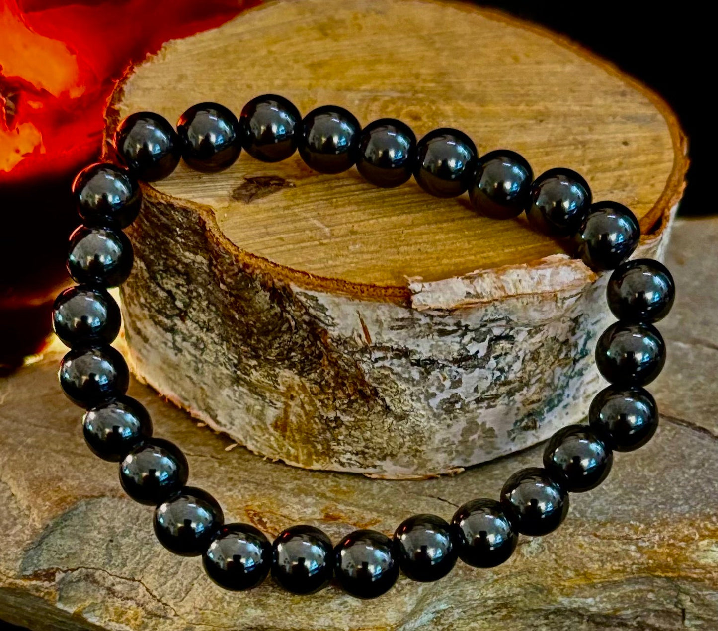 🖤 8mm Magnetic Black Beaded Bracelet – Medium Wrists - Unisex