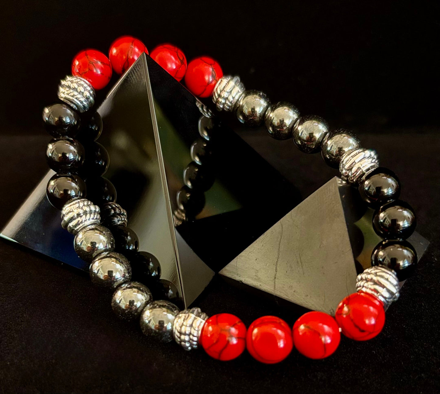 🖤❤️ Natural Stone Beaded Bracelet – 8mm Retro Unisex Design for Large Wrists