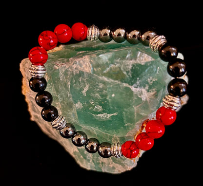 🖤❤️ Natural Stone Beaded Bracelet – 8mm Retro Unisex Design for Large Wrists