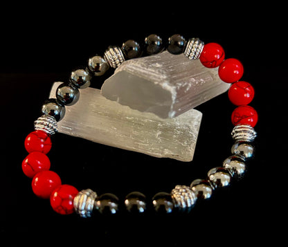 🖤❤️ Natural Stone Beaded Bracelet – 8mm Retro Unisex Design for Large Wrists