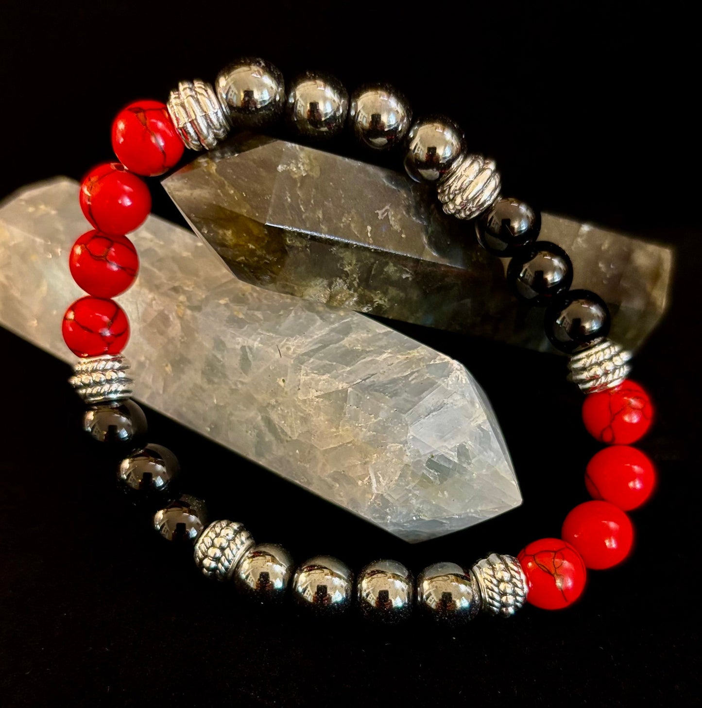 🖤❤️ Natural Stone Beaded Bracelet – 8mm Retro Unisex Design for Large Wrists